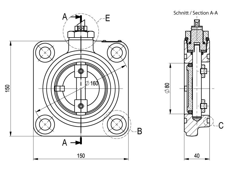 Radiator Valve Drawing DIN 42560 Type B OR